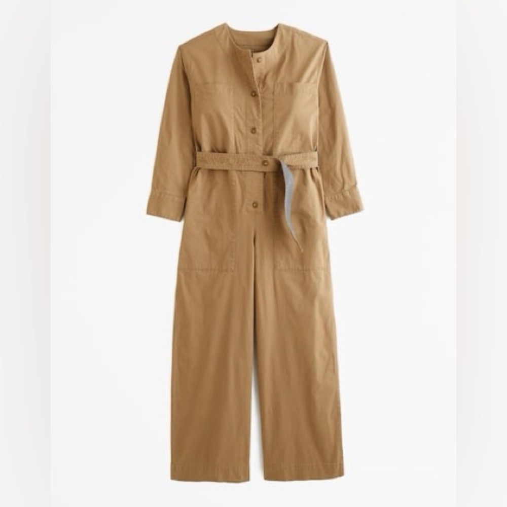 NWT Abercrombie & Fitch Long-Sleeve Tan Twill Jumpsuit XS